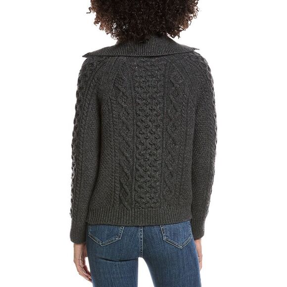 Forte Cashmere WomensWool & Cashmere-Blend Luxe Cable Cardigan, Gray